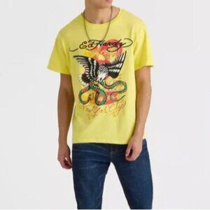 Ed Hardy Graphic TShirt Mens Medium Yellow New NYC Snake Bird